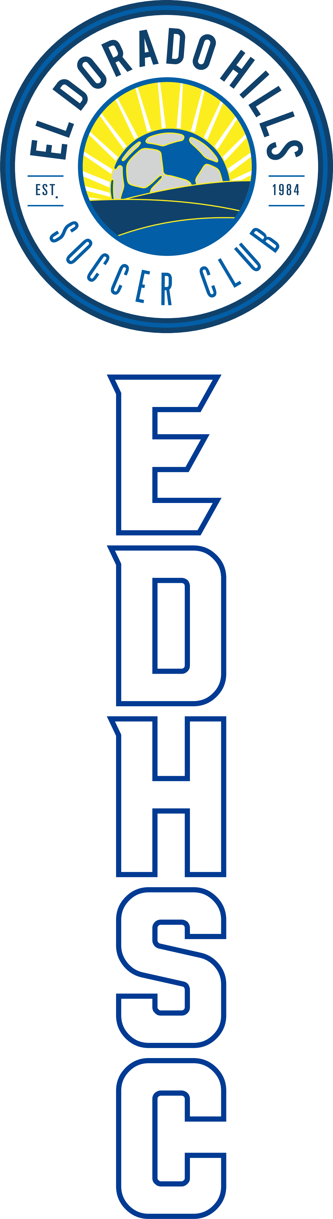El Dorado Hills Soccer Club badge above centered vertical outlined EDHSC lettering